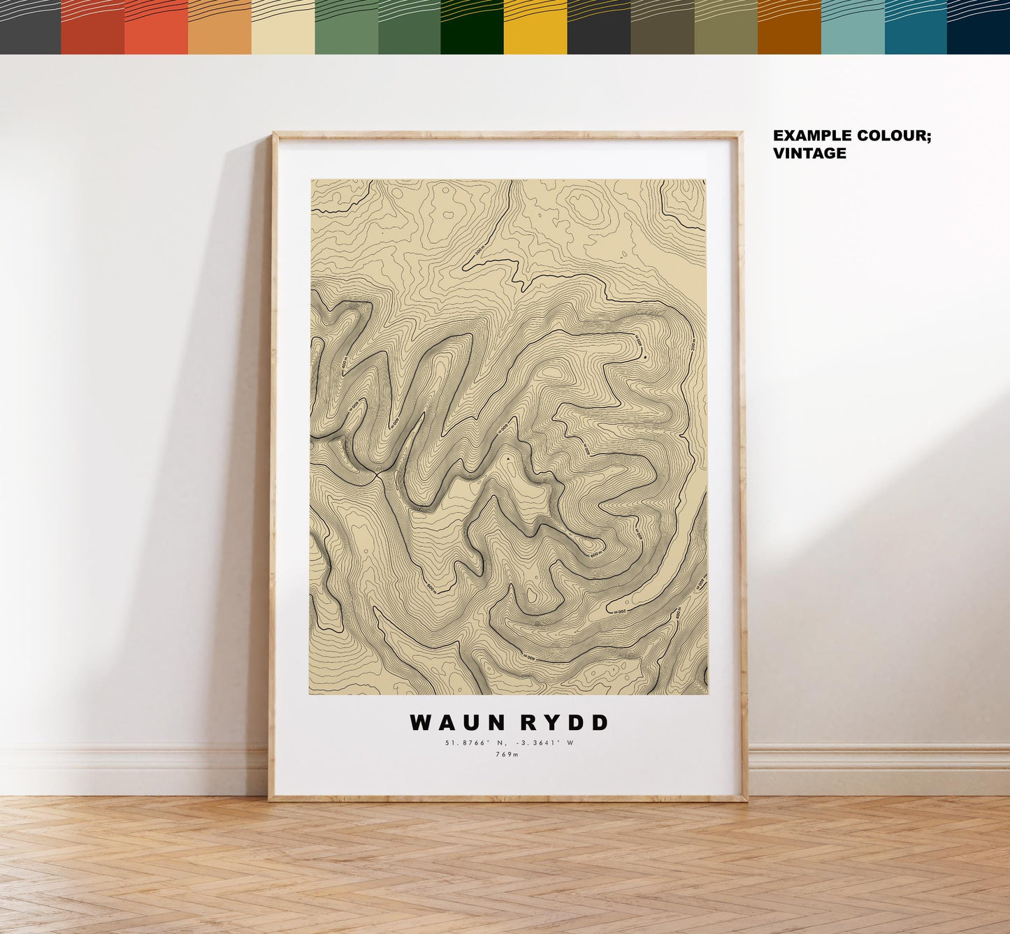 Waun Rydd Print - Contour Map - Brecon Beacons - Wales - Topographic Map - Print - Poster - Wall Art - Waun Rydd Poster - Map Print