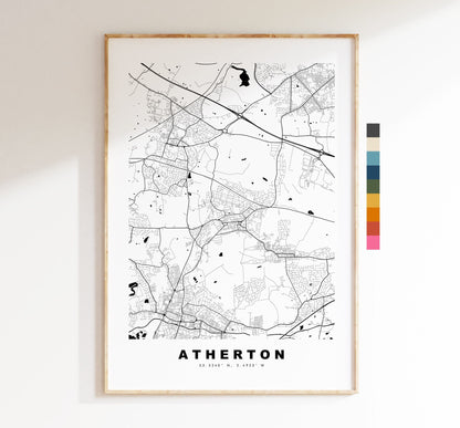 Atherton Map Print - Minimalist City Map Poster - Map Art - UK - Atherton Print - Atherton Poster - Different Colours Available