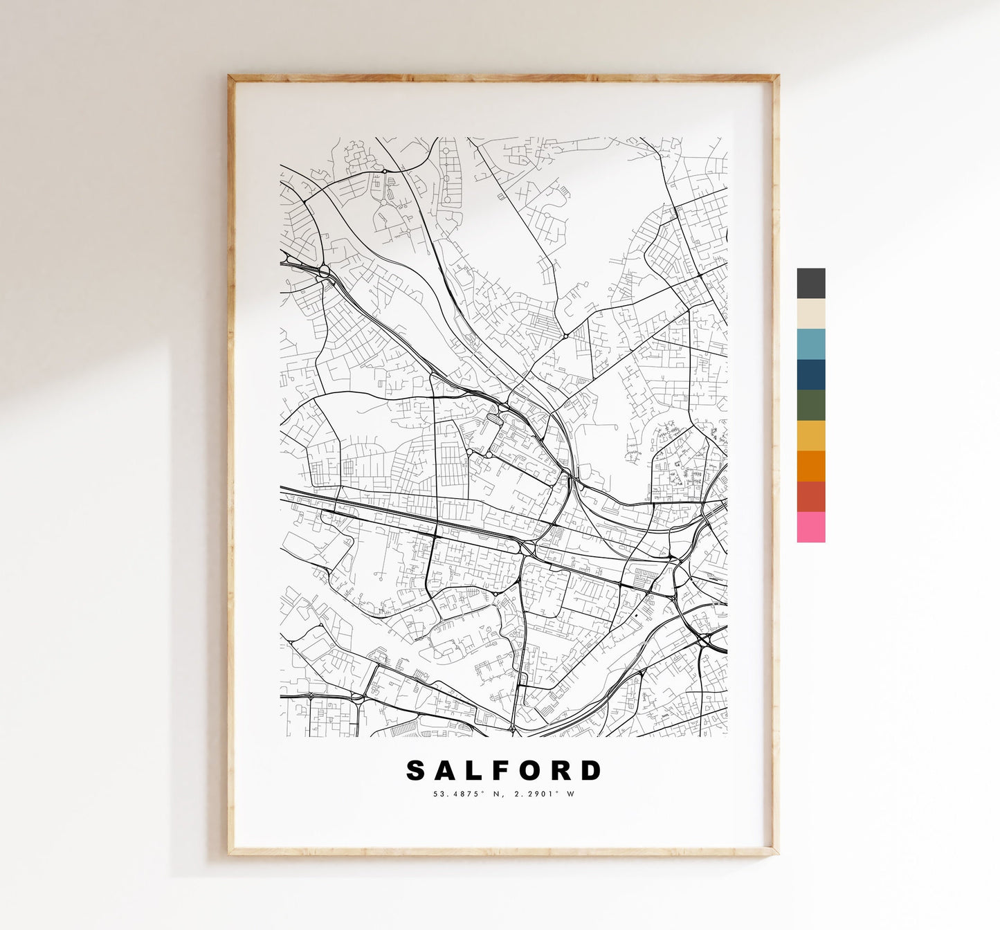 Salford Map Print - Minimalist City Map Poster - Map Art - UK - Salford Print - Salford Manchester - Poster - Different Colours Available