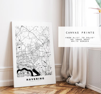 Havering Map Print - Minimalist City Map Poster - Map Art - UK - Havering Print - Havering, London - Different Colours Available