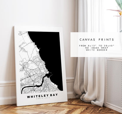 Whiteley Bay Map Print - Minimalist City Map Poster - Map Art - UK - Whiteley Bay Print - Tyne and Wear - Different Colours Available