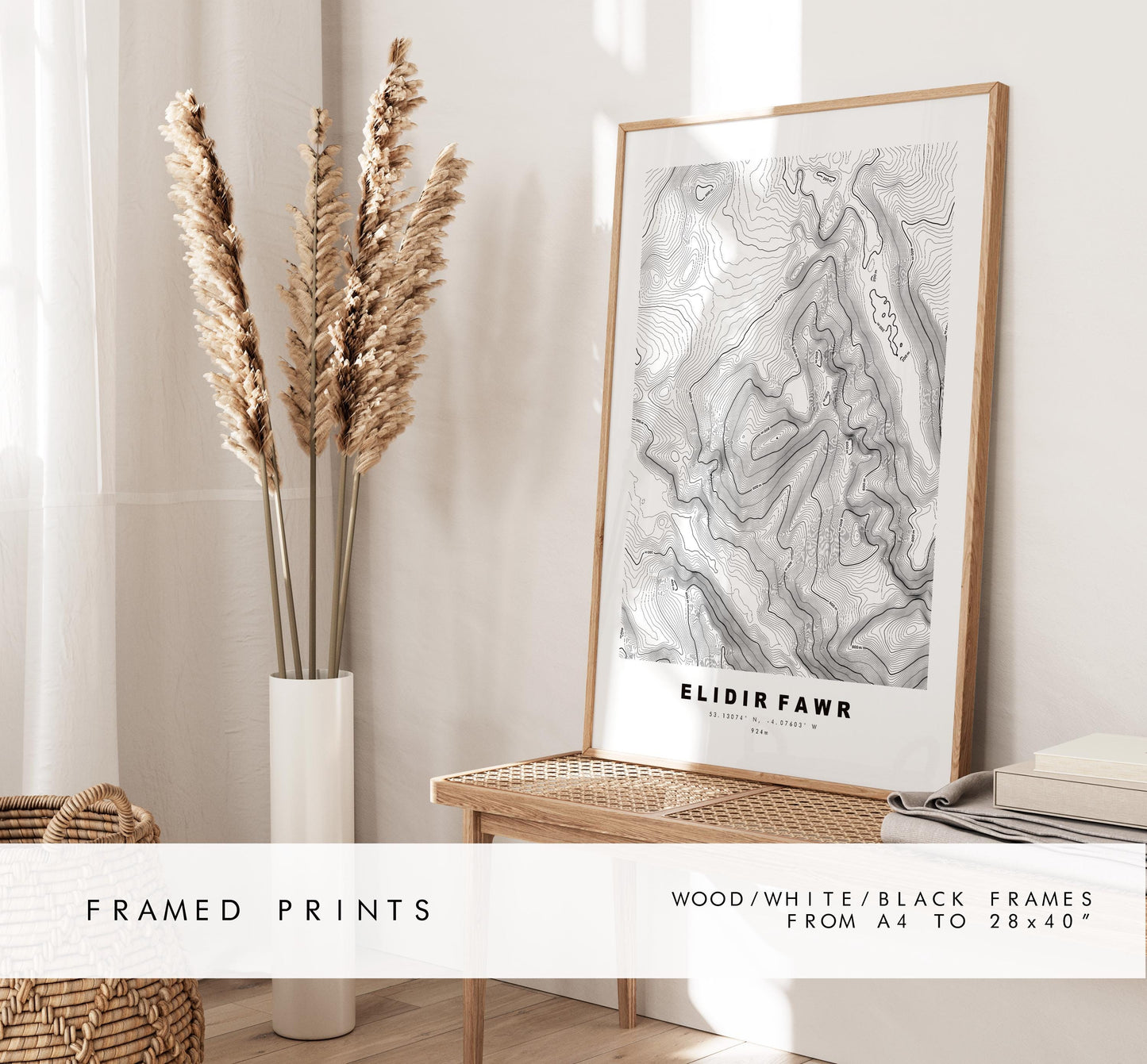 Elidir Fawr Print - Contour Map - Snowdonia - Wales - Topographic Map - Print - Poster - Wall Art - Elidir Fawr Poster - Glyderau Range