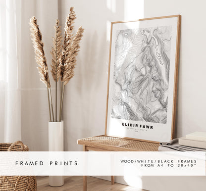 Elidir Fawr Print - Contour Map - Snowdonia - Wales - Topographic Map - Print - Poster - Wall Art - Elidir Fawr Poster - Glyderau Range