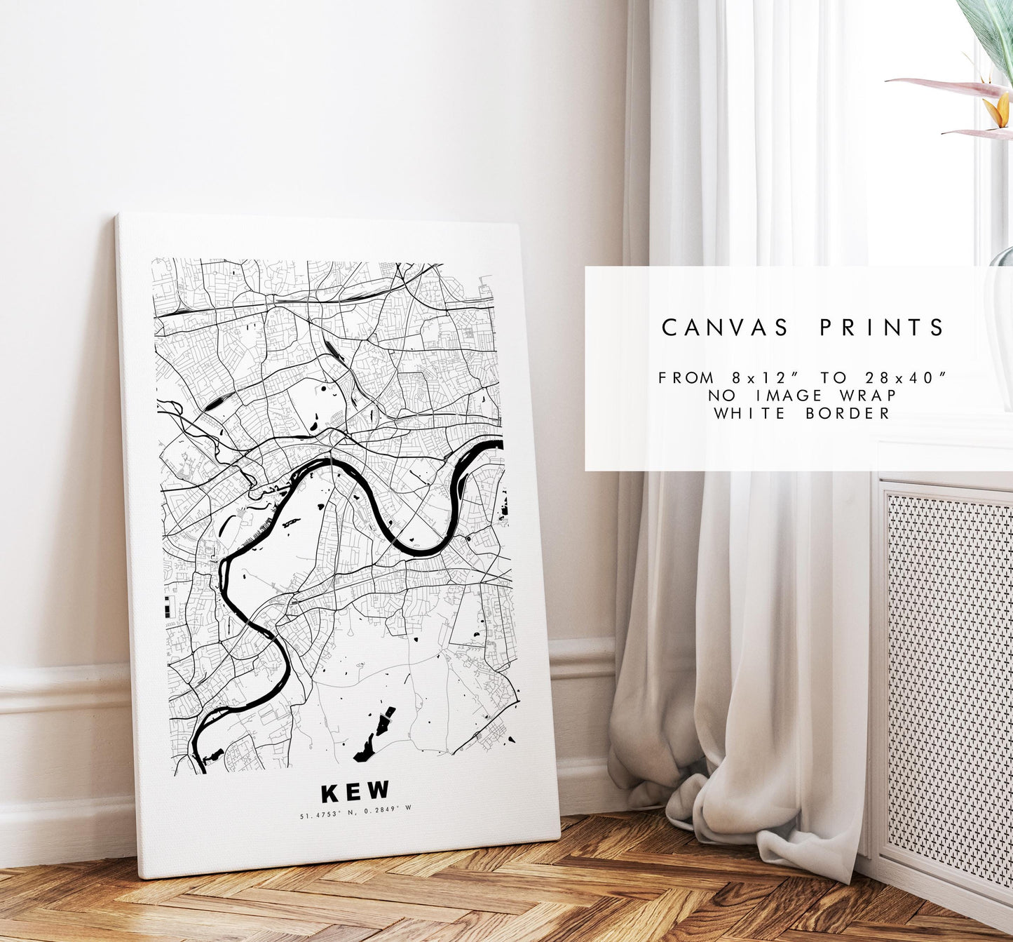 Kew Map Print - Minimalist City Map Poster - Map Art - UK - Kew Print - Kew, London - Different Colours Available