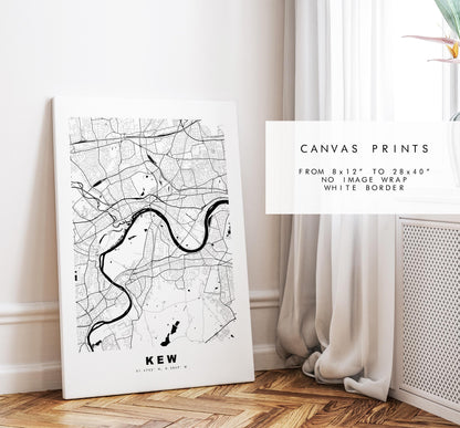 Kew Map Print - Minimalist City Map Poster - Map Art - UK - Kew Print - Kew, London - Different Colours Available