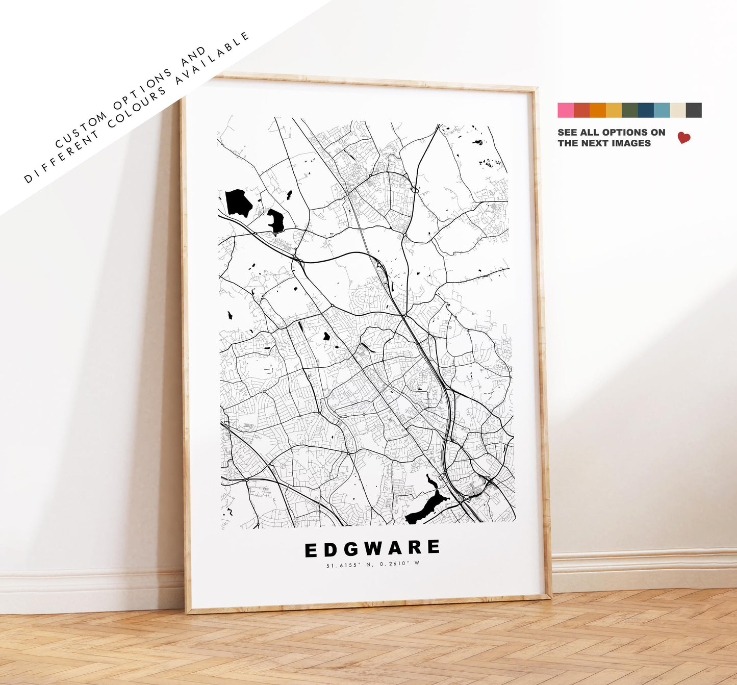Edgware Map Print - Minimalist City Map Poster - Map Art - UK - Edgware Print - Edgware, London - Different Colours Available