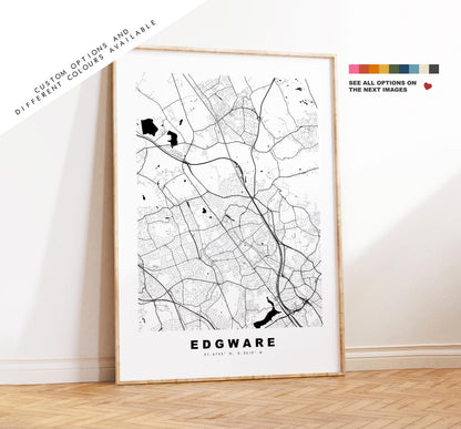 Edgware Map Print - Minimalist City Map Poster - Map Art - UK - Edgware Print - Edgware, London - Different Colours Available