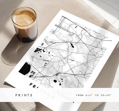 Feltham Map Print - Minimalist City Map Poster - Map Art - UK - Feltham Print - Feltham, London - Different Colours Available