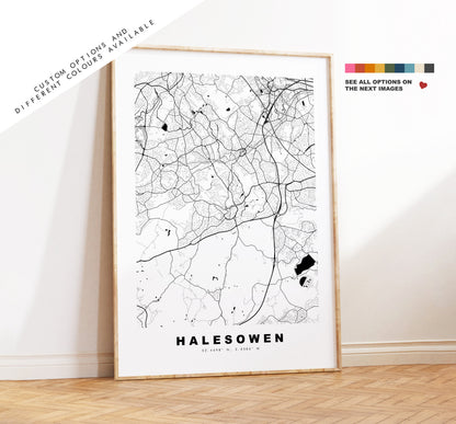 Halesowen Map Print - Minimalist City Map Poster - Map Art - UK - Halesowen Print - Halesowen Poster - Different Colours Available