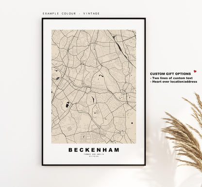 Beckenham Map Print - Minimalist City Map Poster - Map Art - UK - Beckenham Print - Beckenham, London - Different Colours Available