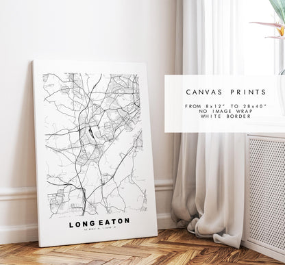 Long Eaton Map Print - Minimalist City Map Poster - Map Art - UK - Long Eaton Print - Nottinghamshire - Different Colours Available