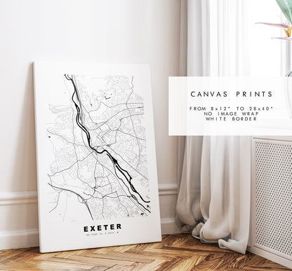 Exeter Map Print - Minimalist City Map Poster - Map Art - UK - Exeter Print - Exeter Poster - Different Colours Available