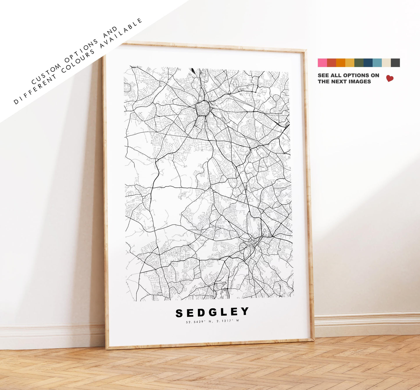 Sedgley Map Print - Minimalist City Map Poster - Map Art - UK - Sedgley Print - Sedgley, West Midlands - Different Colours Available