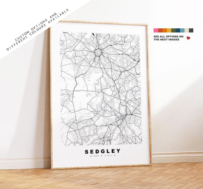 Sedgley Map Print - Minimalist City Map Poster - Map Art - UK - Sedgley Print - Sedgley, West Midlands - Different Colours Available