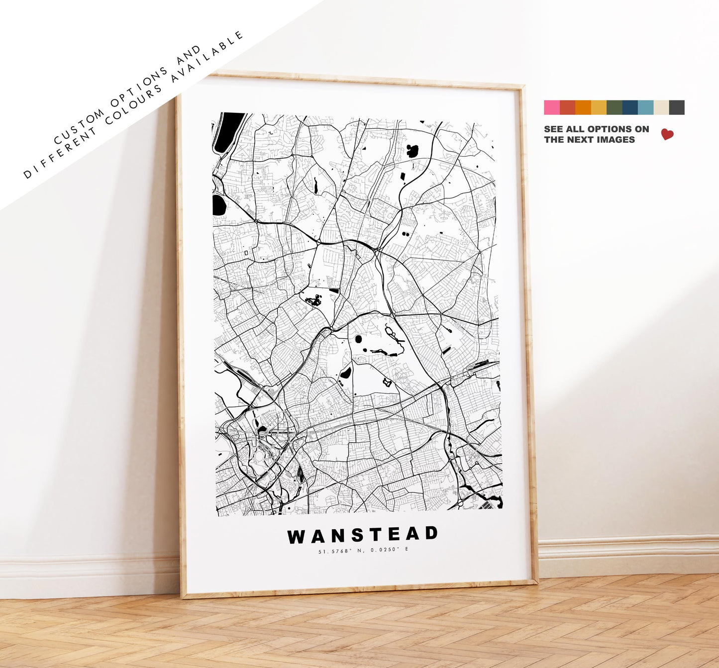 Wanstead Map Print - Minimalist City Map Poster - Map Art - UK - Wanstead Print - Wanstead, London - Different Colours Available