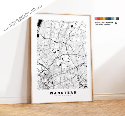 Wanstead Map Print - Minimalist City Map Poster - Map Art - UK - Wanstead Print - Wanstead, London - Different Colours Available