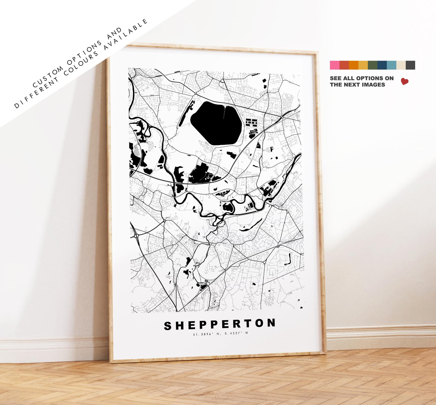 Shepperton Map Print - Minimalist City Map Poster - Map Art - UK - Shepperton Print - Shepperton, Surrey - Different Colours Available