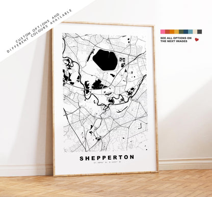 Shepperton Map Print - Minimalist City Map Poster - Map Art - UK - Shepperton Print - Shepperton, Surrey - Different Colours Available