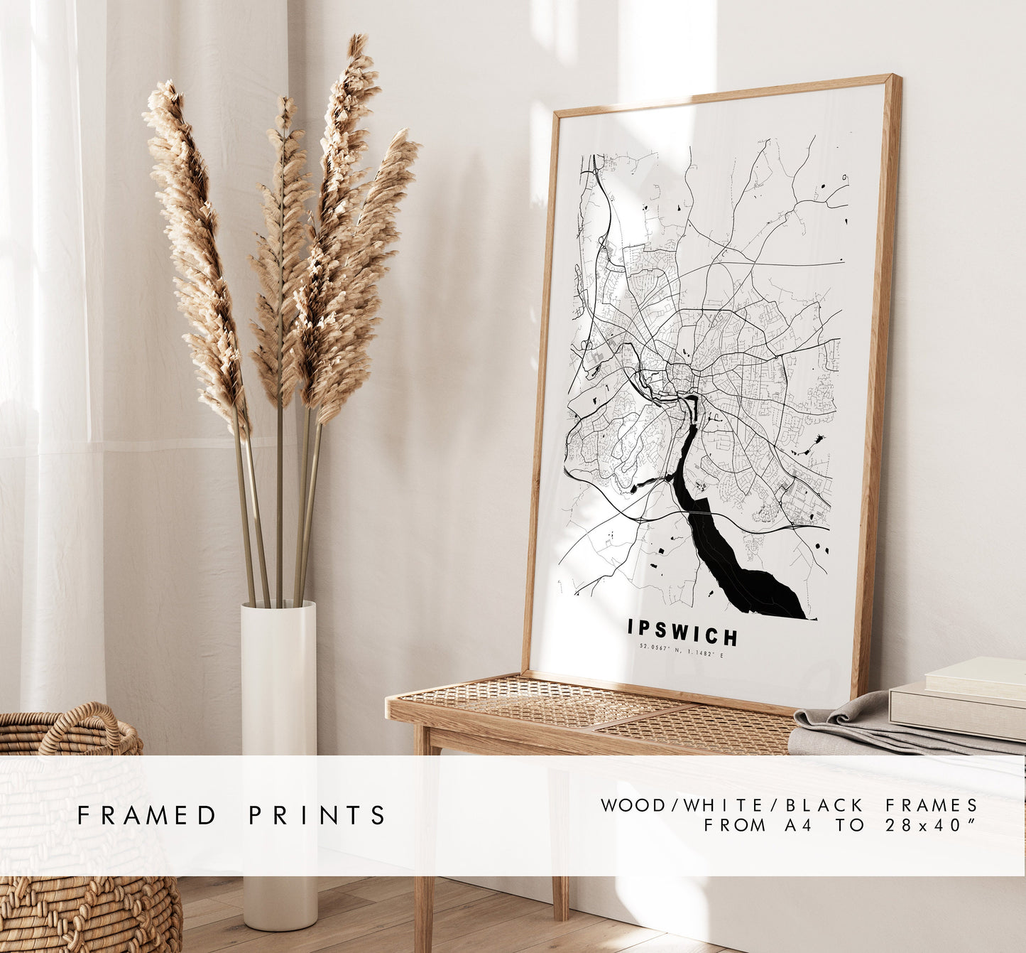 Ipswich Map Print - Minimalist City Map Poster - Map Wall Art - UK - Ipswich Print - Ipswich Poster - Different Colours Available