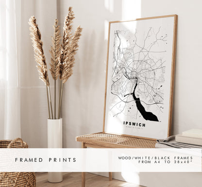Ipswich Map Print - Minimalist City Map Poster - Map Wall Art - UK - Ipswich Print - Ipswich Poster - Different Colours Available