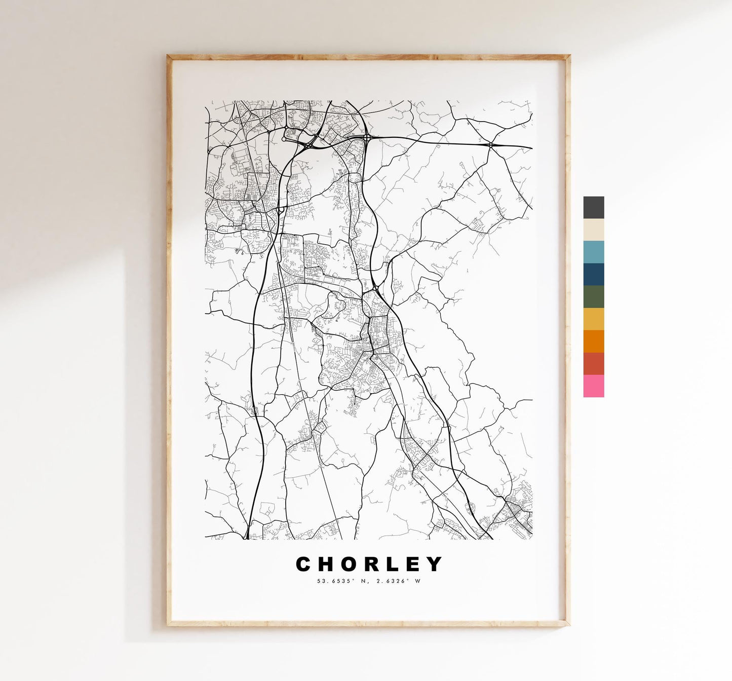 Chorley Map Print - Minimalist City Map Poster - Map Art - UK - Chorley Print - Chorley, Lancashire - Different Colours Available