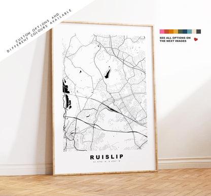 Ruislip Map Print - Minimalist City Map Poster - Map Art - UK - Ruislip Print - Ruislip, London - Different Colours Available