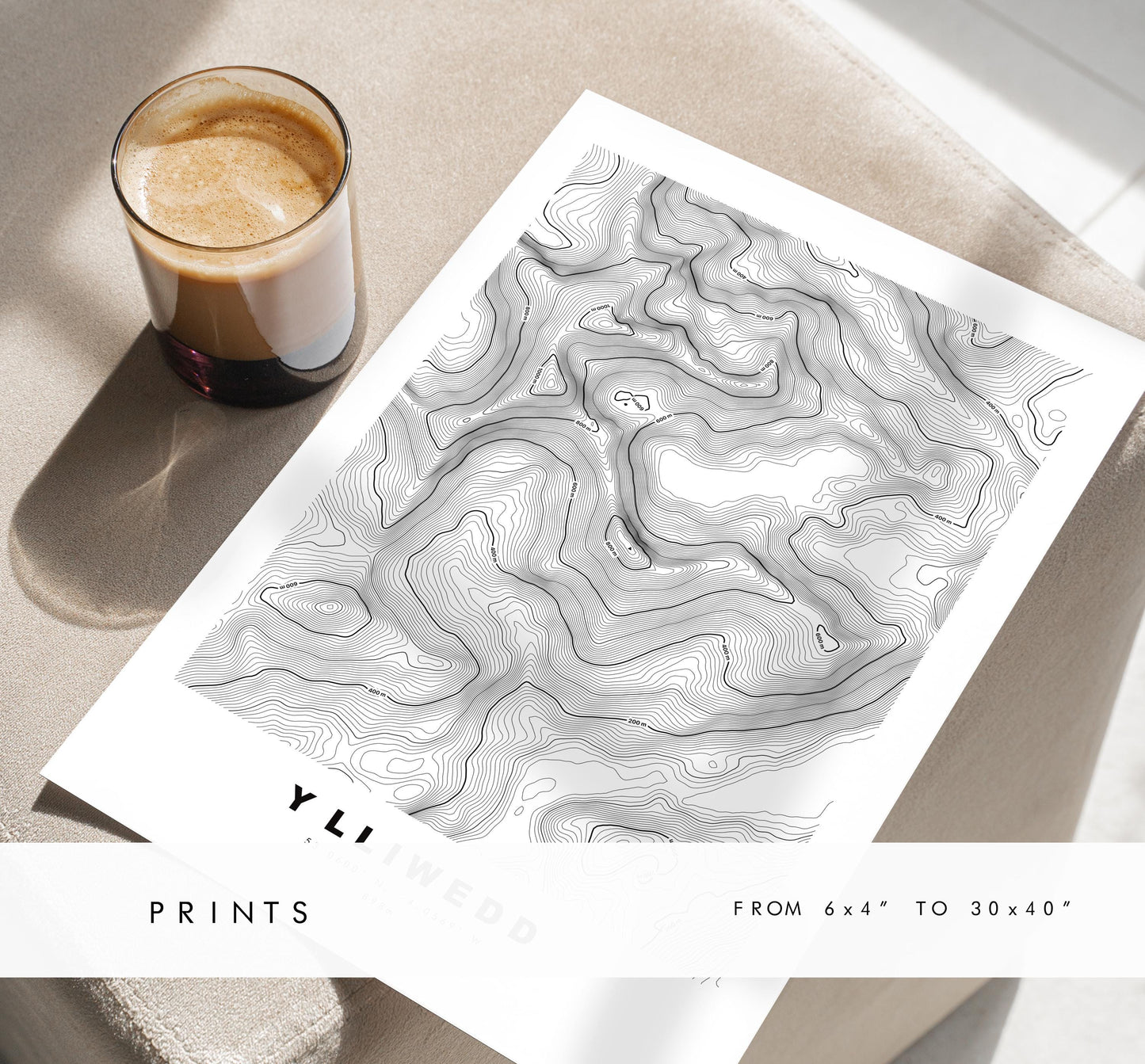 Y Lliwedd Print - Contour Map - Snowdonia - Wales - Topographic Map - Print - Poster - Wall Art -  Y Lliwedd Poster - Gift - Topography