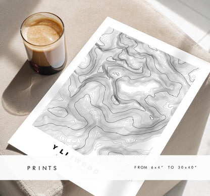 Y Lliwedd Print - Contour Map - Snowdonia - Wales - Topographic Map - Print - Poster - Wall Art -  Y Lliwedd Poster - Gift - Topography