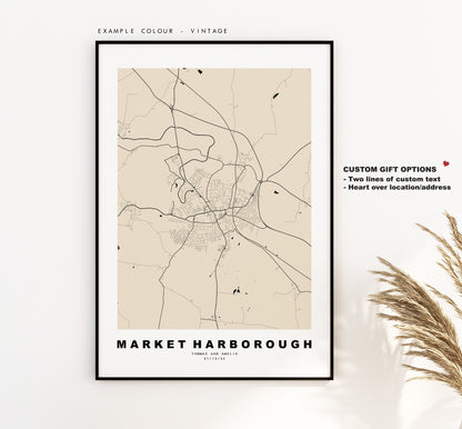 Market Harborough Map Print - Minimalist City Map Poster - Map Art - UK - Market Harborough Print - Poster - Different Colours Available