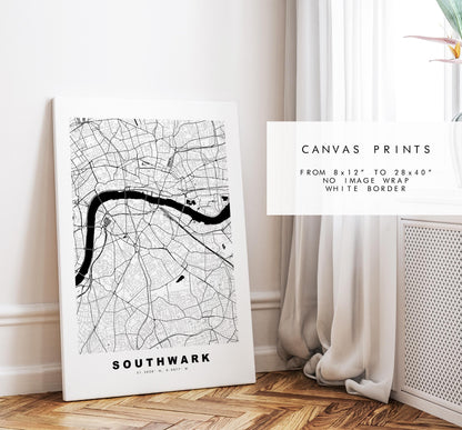 Southwark Map Print - Minimalist City Map Poster - Map Art - UK - Southwark Print - Southwark, London - Different Colours Available
