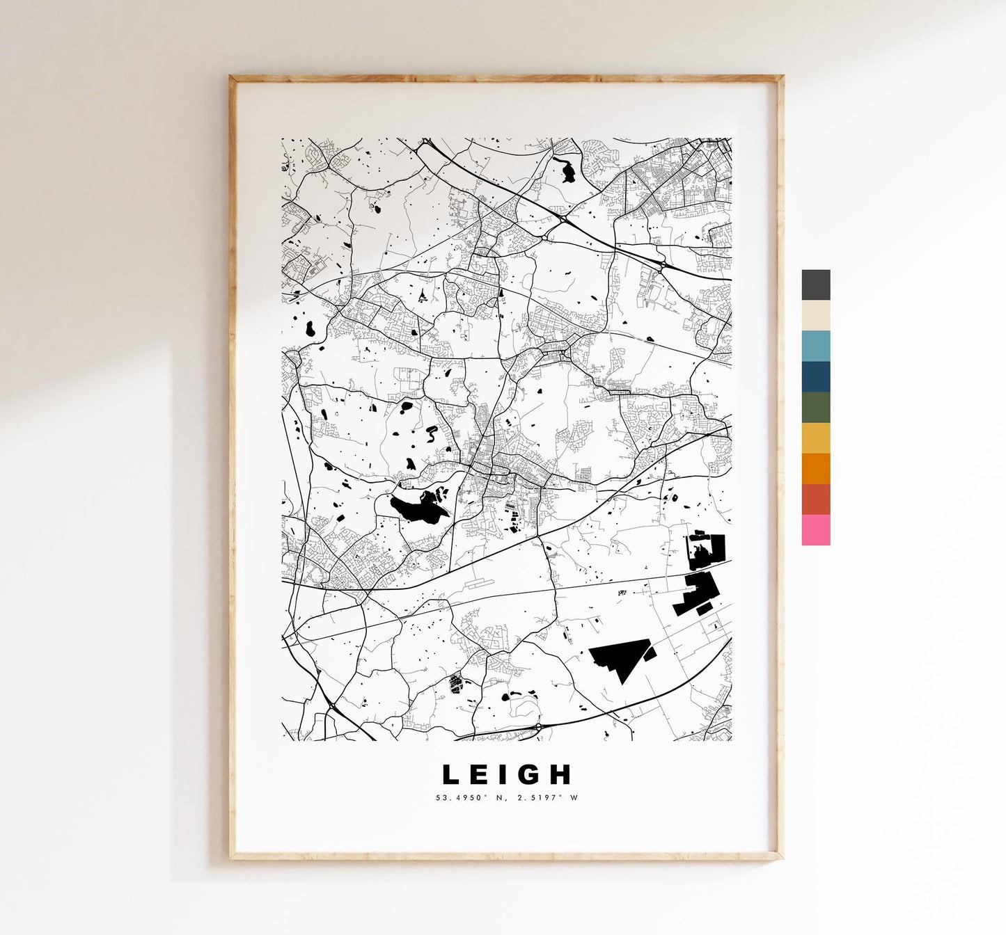 Leigh Map Print - Minimalist City Map Poster - Map Art - UK - Leigh Print - Leigh, Manchester - Different Colours Available