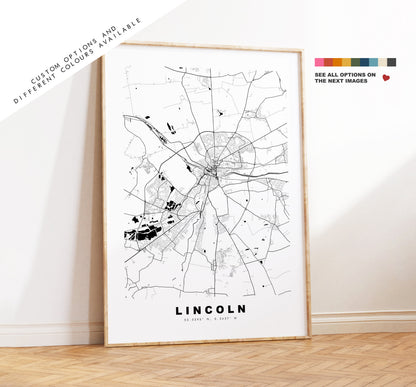 Lincoln Map Print - Minimalist City Map Poster - Map Wall Art - UK - Lincoln Print - Lincoln Poster - Different Colours Available