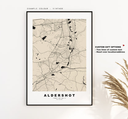 Aldershot Map Print - Minimalist City Map Poster - Map Art - UK - Aldershot Print - Aldershot Poster - Different Colours Available