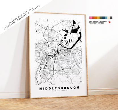 Middlesbrough Map Print - Minimalist City Map Poster - Map - UK - Middlesbrough Print - Middlesbrough Poster - Different Colours Available