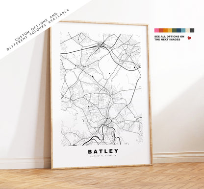 Batley Map Print - Minimalist City Map Poster - Map Art - UK - Batley Print - Batley Poster - Different Colours Available