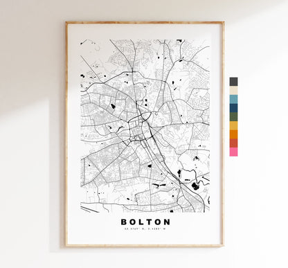 Bolton Map Print - Minimalist City Map Poster - Map Wall Art - UK - Bolton Print - Bolton Poster - Different Colours Available