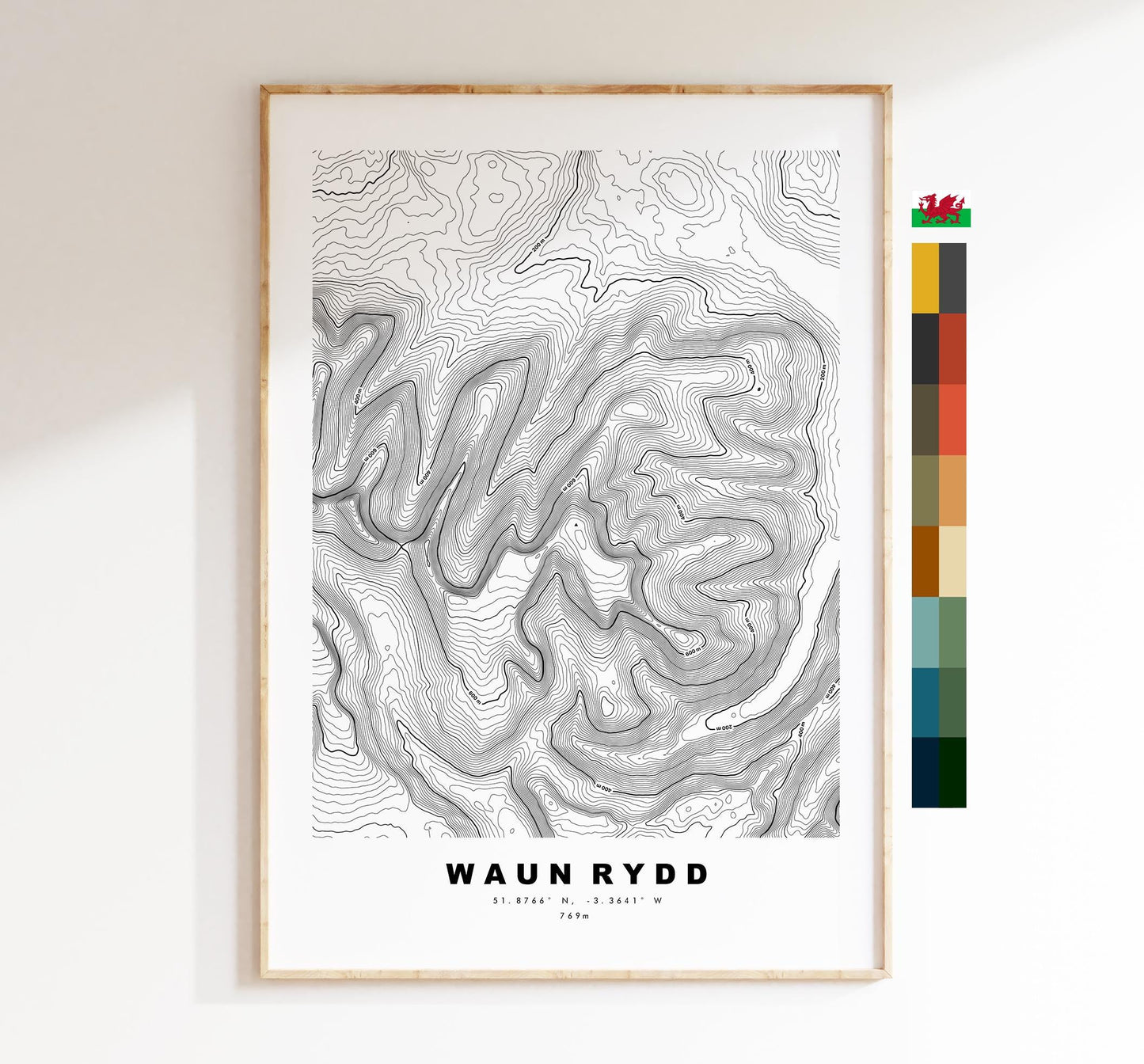 Waun Rydd Print - Contour Map - Brecon Beacons - Wales - Topographic Map - Print - Poster - Wall Art - Waun Rydd Poster - Map Print