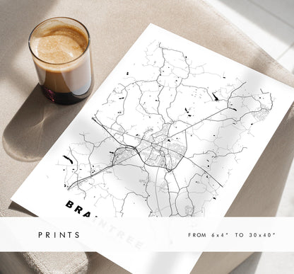 Braintree Map Print - Minimalist City Map Poster - Map Art - UK - Braintree Print - Braintree, Essex - Different Colours Available