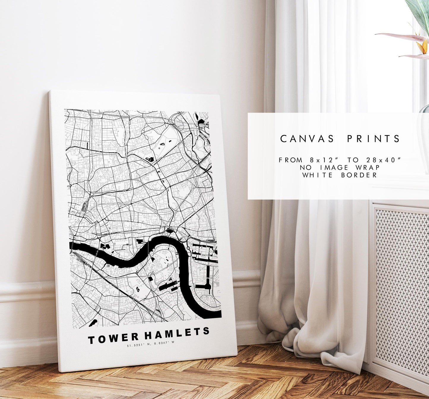 Tower Hamlets Map Print - Minimalist City Map Poster - Map Art - UK - Tower Hamlets Print - London - Different Colours Available