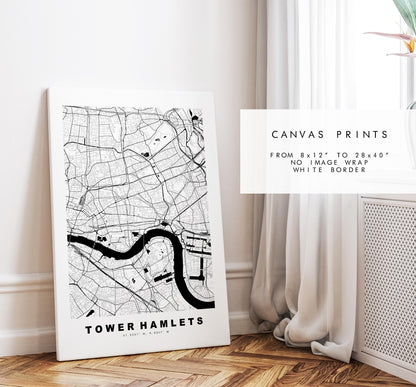 Tower Hamlets Map Print - Minimalist City Map Poster - Map Art - UK - Tower Hamlets Print - London - Different Colours Available
