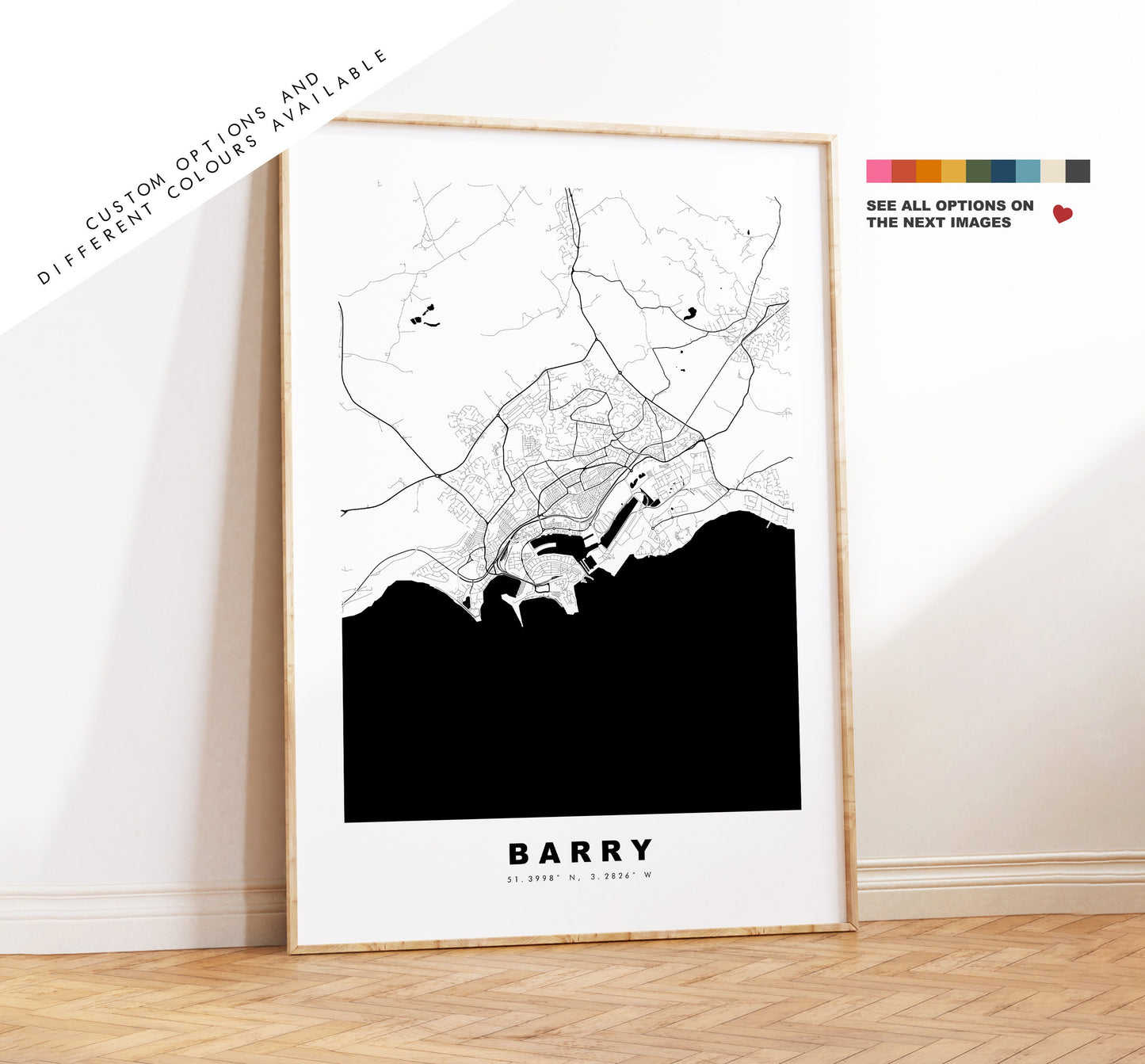 Barry Map Print - Minimalist City Map Poster - Map Art - Wales - UK - Barry Print - Barry Poster - Different Colours Available