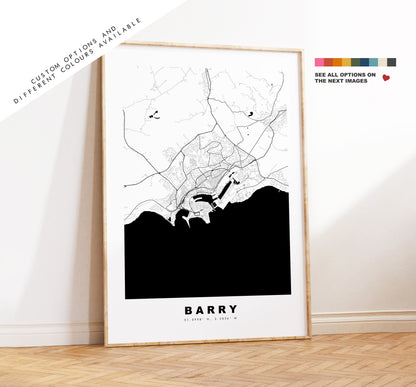 Barry Map Print - Minimalist City Map Poster - Map Art - Wales - UK - Barry Print - Barry Poster - Different Colours Available