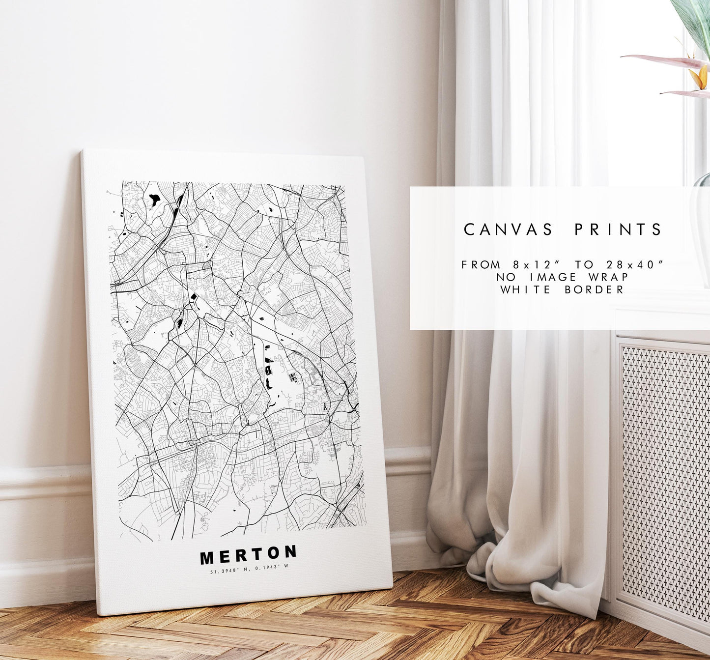 Merton Map Print - Minimalist City Map Poster - Map Art - UK - Merton Print - Merton, London - Different Colours Available