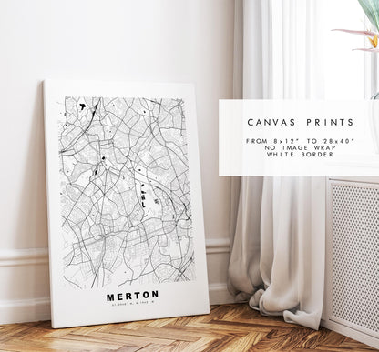 Merton Map Print - Minimalist City Map Poster - Map Art - UK - Merton Print - Merton, London - Different Colours Available