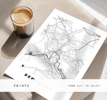 Dewsbury Map Print - Minimalist City Map Poster - Map Art - UK - Dewsbury Print - Dewsbury Poster - Different Colours Available