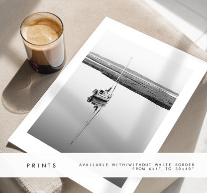 Sailboat Print - Keyhaven Photography Print - Hampshire Photography Prints -  Frame and Canvas Options - Portrait  - UK - Black and White