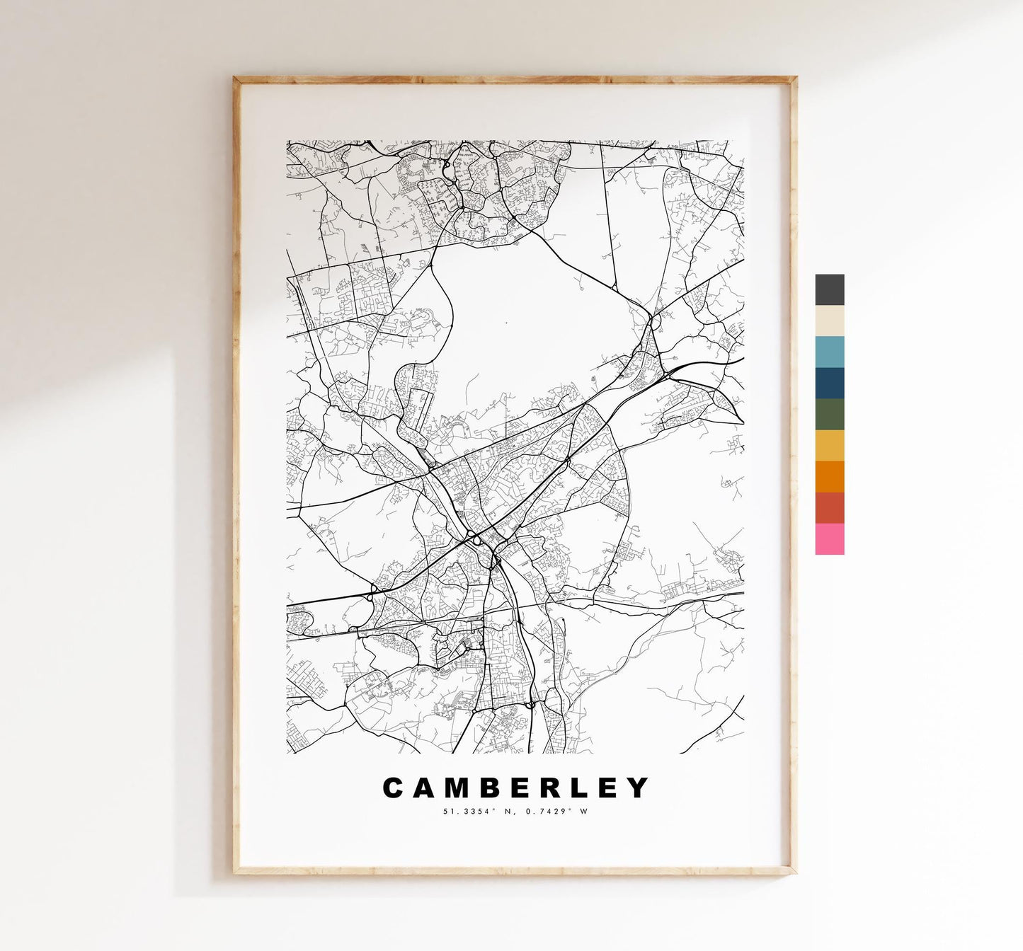 Camberley Map Print - Minimalist City Map Poster - Map Art - UK - Camberley Print - Camberley, Surrey - Different Colours Available