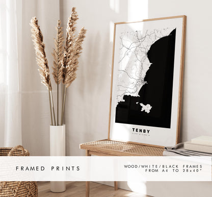 Tenby Map Print - Minimalist City Map Poster - Map Art - Wales - UK - Tenby Print - Tenby Poster - Different Colours Available