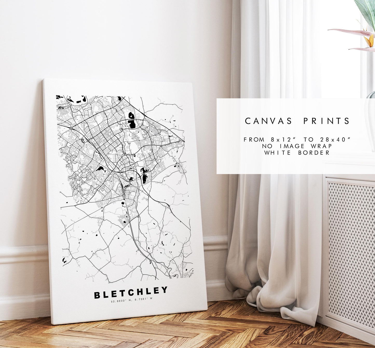 Bletchley Map Print - Minimalist City Map Poster - Map Art - UK - Bletchley Print - Bletchley, Buckinghamshire - Different Colours Available