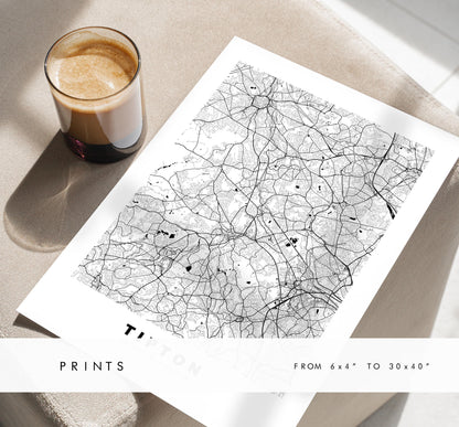 Tipton Map Print - Minimalist City Map Poster - Map Art - UK - Tipton Print - Tipton, West Midlands - Different Colours Available